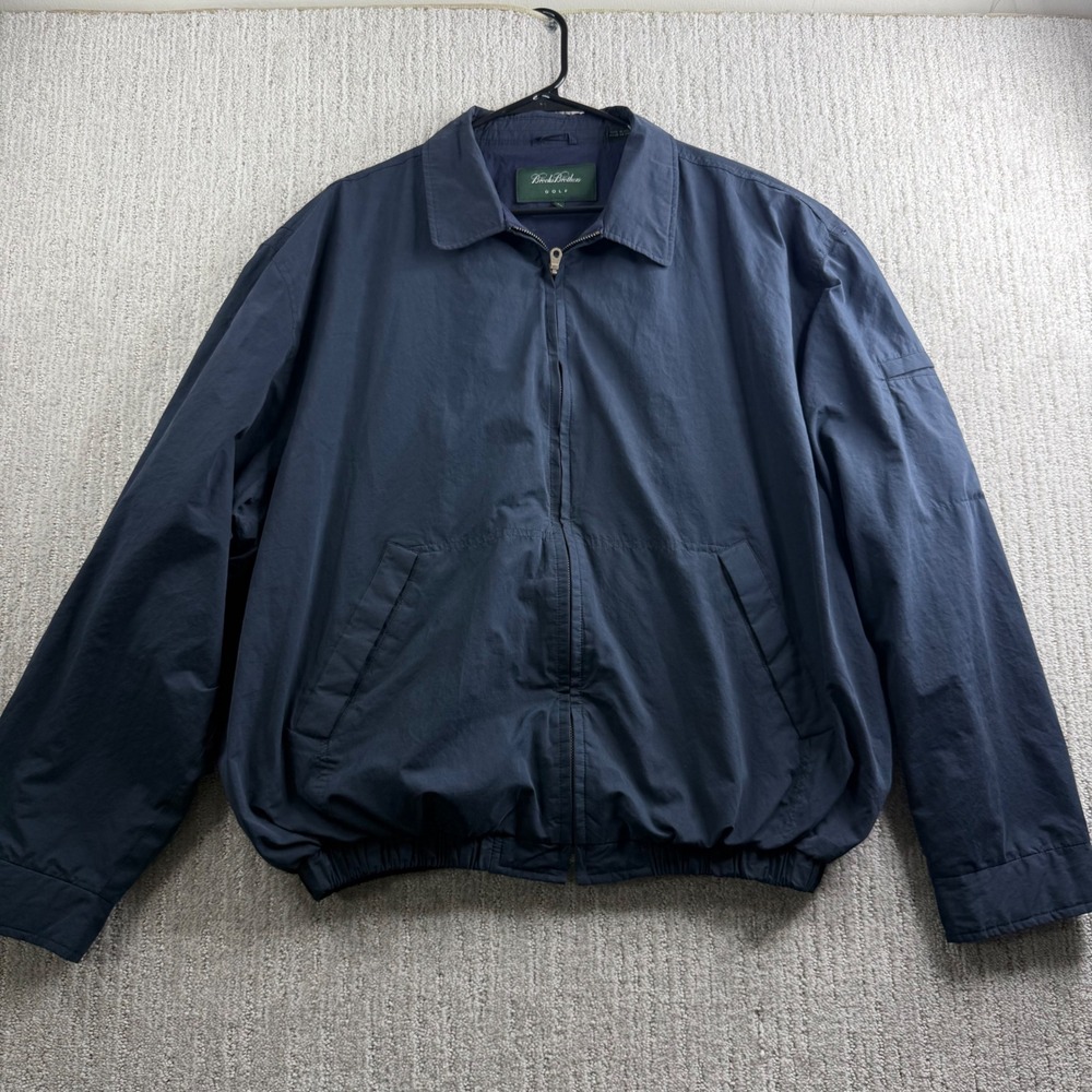Brooks Brothers Golf Jacket Mens XL Navy Blue Full Zip Harrington Windbreaker